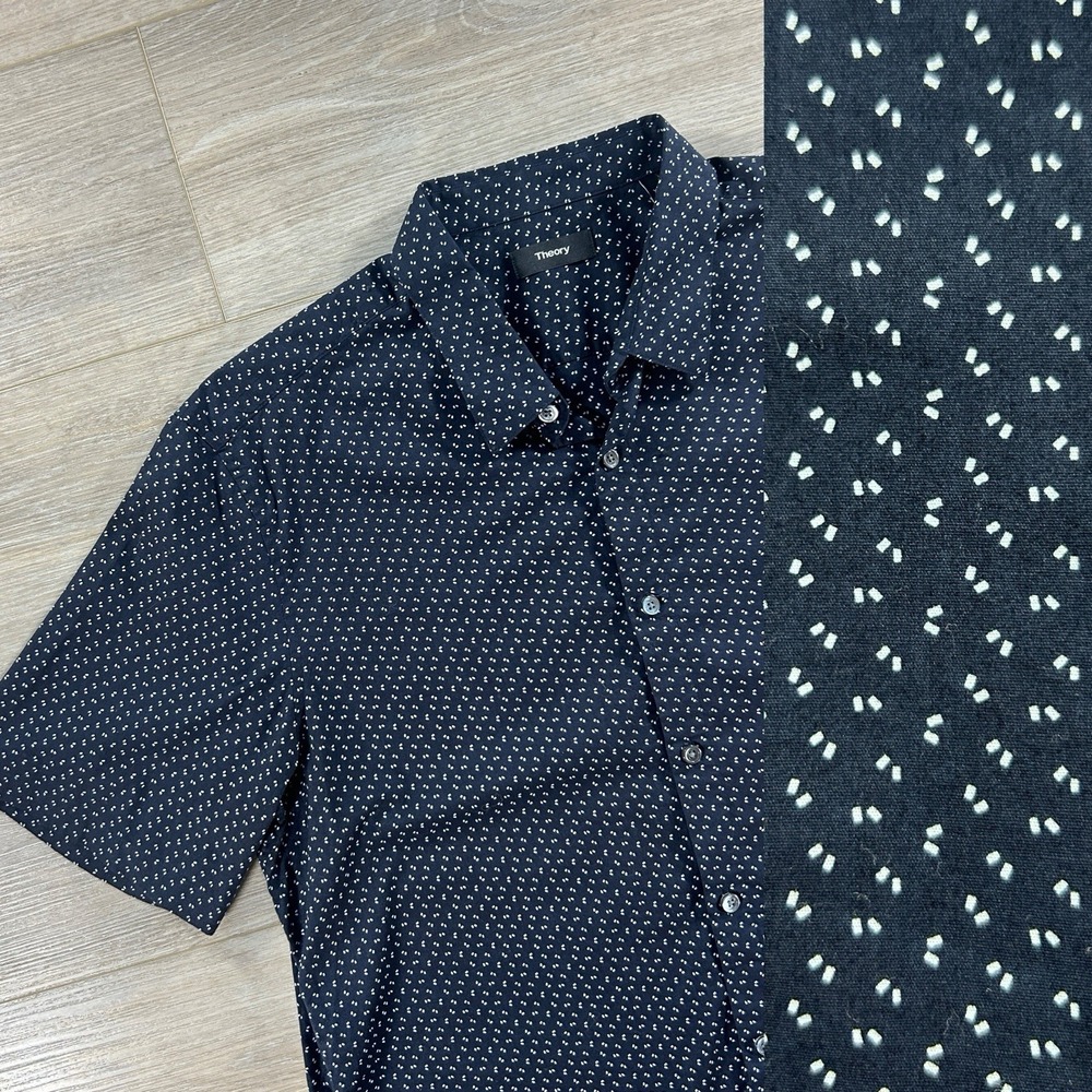 Theory XL Short Sleeve Navy AOP Alder Print Button Up Shirt Casual Office